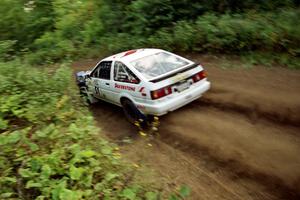 Jay Streets / Mark Tabor Toyota Corolla GT-S at speed on SS1, Waptus.