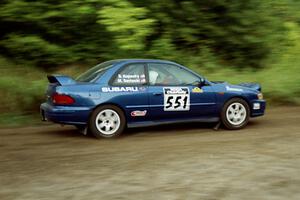 Mark Sarnecki / Rick Kopecky Subaru Impreza 2.5RS at speed on SS1, Waptus.