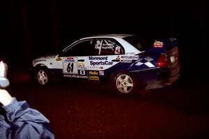 Karl Scheible / Russ Hughes Mitsubishi Lancer Evo V at speed on SS5, Hanna One.