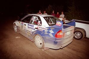 Karl Scheible / Russ Hughes Mitsubishi Lancer Evo V checks into the finish of SS7, Two Inlets.