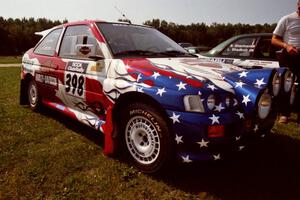 Kurosh Jahromi / Tony Lumino Ford Escort Cosworth RS at parc expose prior to SS8, Speedway Shennanigans.