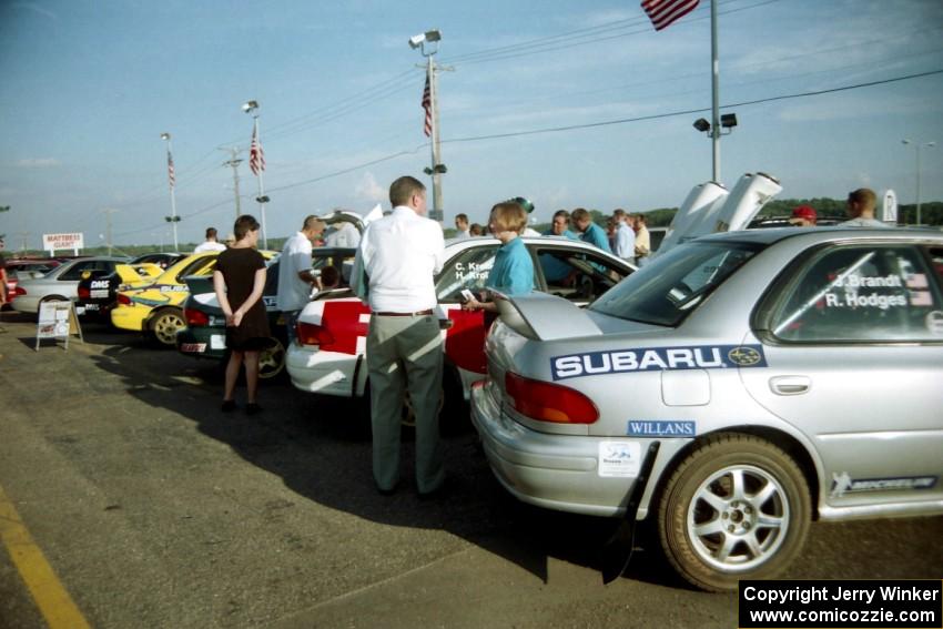 Russ Hodges / Jimmy Brandt Subaru WRX and a host of other rally Subarus on display at Morrie's Subaru.