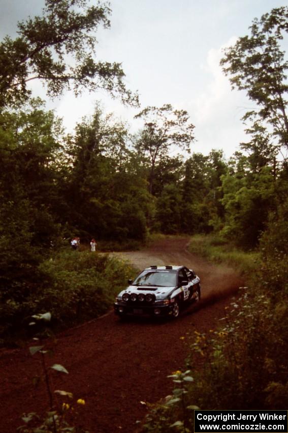 Lee Shadbolt / Bob Sherman Subaru Impreza at speed on SS1, Waptus.