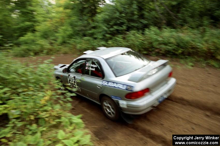 Russ Hodges / Jimmy Brandt Subaru WRX at speed on SS1, Waptus.