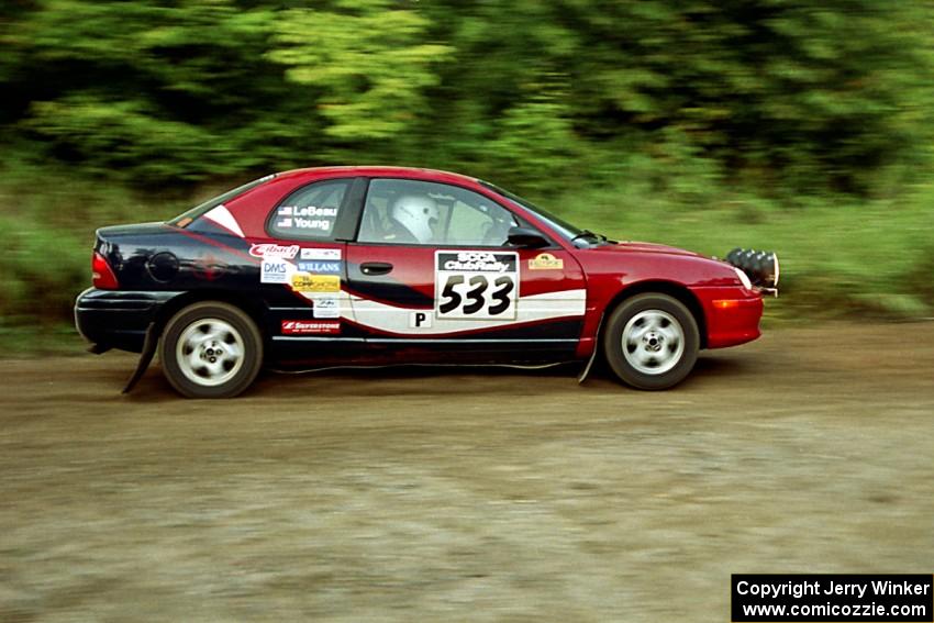 Tom Young / Jim LeBeau Dodge Neon ACR at speed on SS1, Waptus.