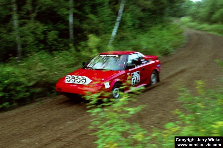 Steve Irwin / Phil Schmidt Toyota MR-2 at speed on SS1, Waptus.