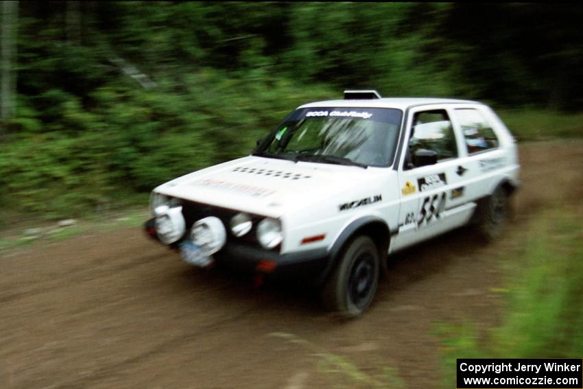 Aaron Hatz / Brendan Higgins VW GTI at speed on SS1, Waptus.