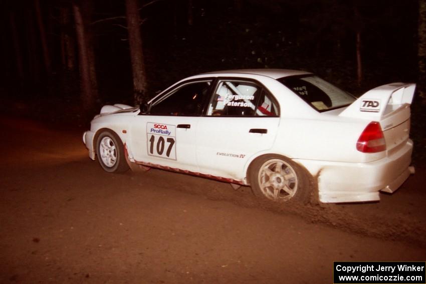 Tim Paterson / Scott Ferguson Mitsubishi Lancer Evo IV at speed on SS5, Hanna One.