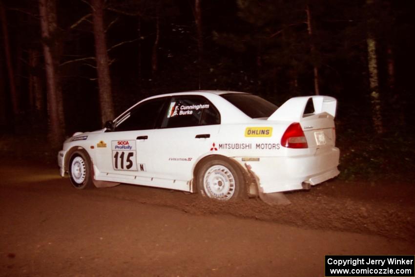 Seamus Burke / Frank Cunningham Mitsubishi Lancer Evo IV at speed on SS5, Hanna One.