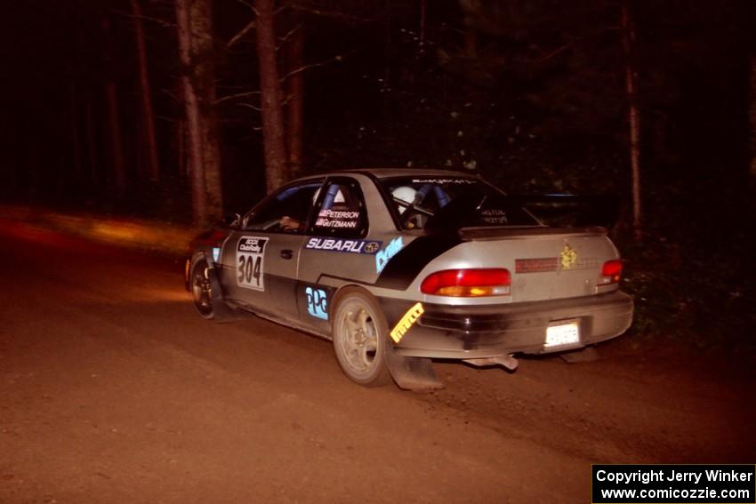 Lon Peterson / Bill Gutzmann Subaru Impreza 2.5RS at speed on SS5, Hanna One.