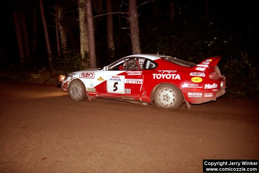 Ralph Kosmides / Ken Cassidy Toyota Supra Turbo at speed on SS5, Hanna One.