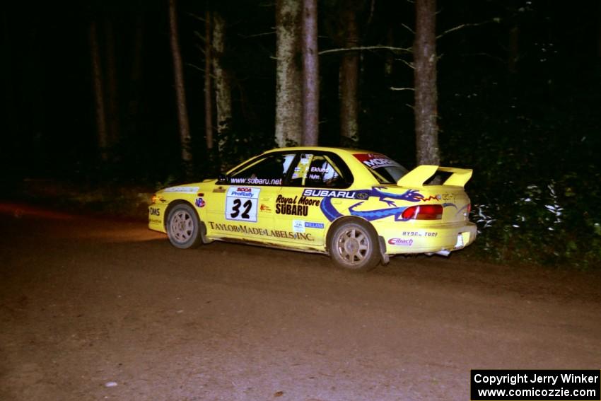 Paul Eklund / Scott Huhn Subaru Impreza at speed on SS5, Hanna One.