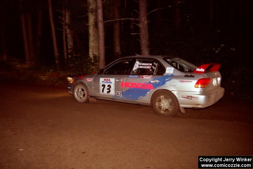 Nick Robinson / Carl Lindquist Honda Civic at speed on SS5, Hanna One.