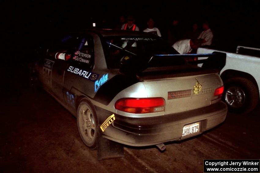 Lon Peterson / Bill Gutzmann Subaru Impreza 2.5RS checks into the finish of SS7, Two Inlets.
