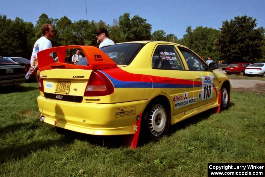 Mark Nelson / John Dillon Mitsubishi Lancer Evo IV at parc expose prior to SS8, Speedway Shennanigans.