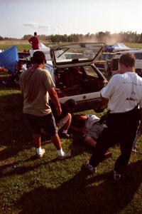 Aaron Hatz / Brendan Higgins VW GTI at the service on the ranch stage.