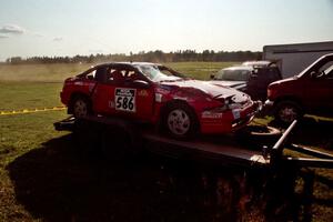 The Mark Larson / Kelly Cox Eagle Talon was destroyed after a hard roll on SS2.