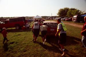 Brian Vinson / Richard Beels VW GTI at get pushed into mid-day service at the ranch stage.