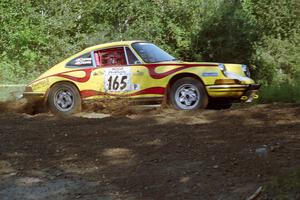 Dennis Chizma / Claire Chizma Porsche 911 at the spectator corner on SS10, Kabekona.