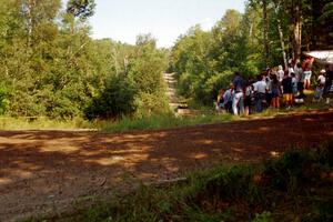 Pat Richard / Nathalie Richard Subaru Impreza 2.5RS come into the spectator corner on SS10, Kabekona.