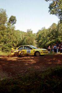 Paul Eklund / Scott Huhn Subaru Impreza at the spectator corner on SS10, Kabekona.