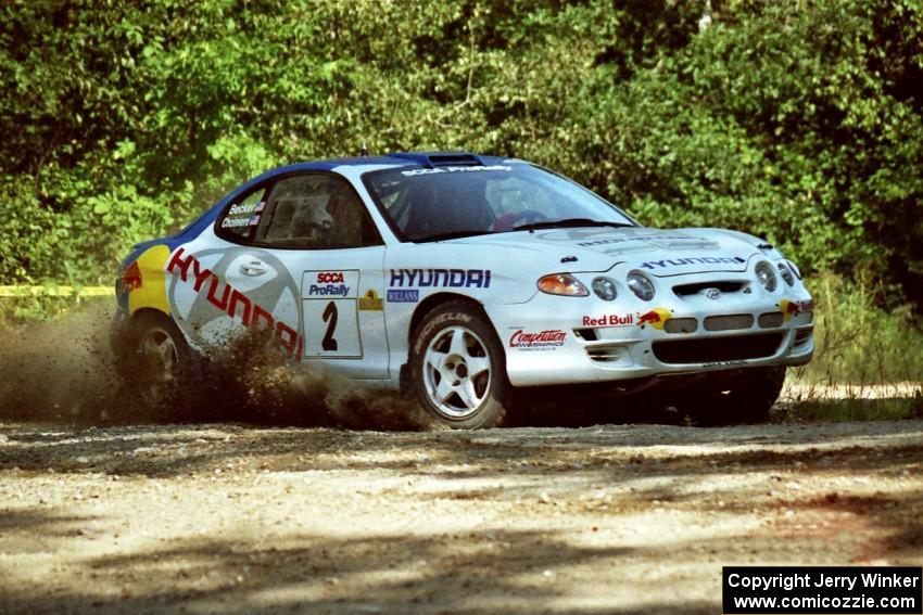 Paul Choiniere / Jeff Becker Hyundai Tiburon at the spectator corner on SS10, Kabekona.