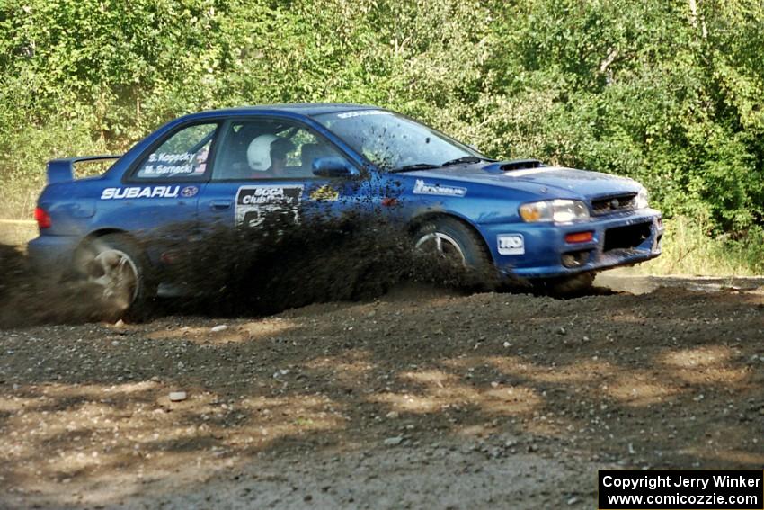 Mark Sarnecki / Rick Kopecky Subaru Impreza 2.5RS at the spectator corner on SS10, Kabekona.