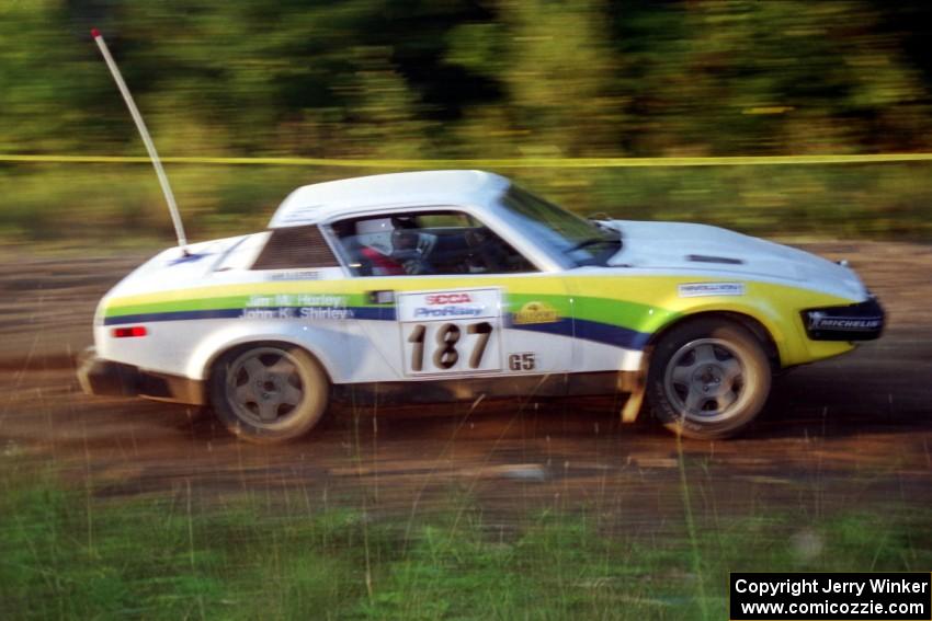 John Shirley / James Hurley Triumph TR-7 V8 at speed on SS14, East Steamboat.