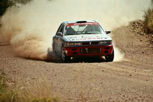 Tony Chavez / Eddie Cardenas Mitsubishi Galant VR-4 at speed near the finish of SS6.