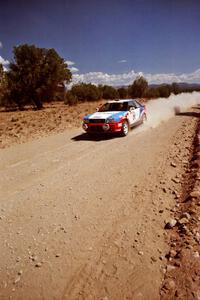 George Plsek / Alex Gelsomino Audi S2 Quattro at speed near the finish of SS6.