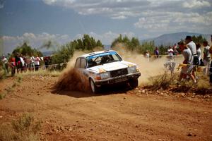 Bill Malik / Amity Trowbridge Volvo 240 through the spectator point on SS7.