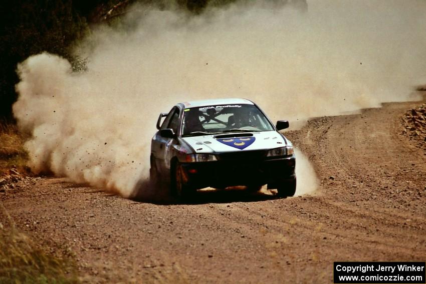 Lon Peterson / Bill Gutzmann Subaru Impreza 2.5RS Turbo at speed near the finish of SS6.