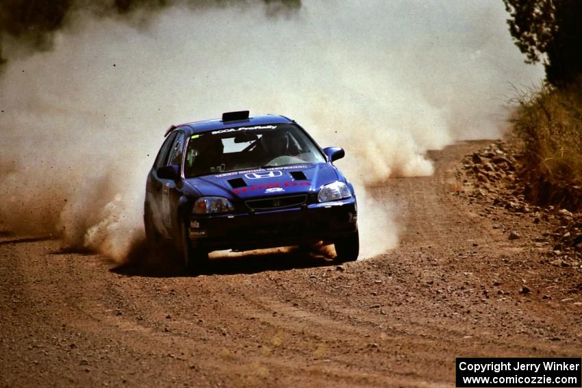 Bryan Hourt / John Dillon Honda Civic at speed near the finish of SS6.