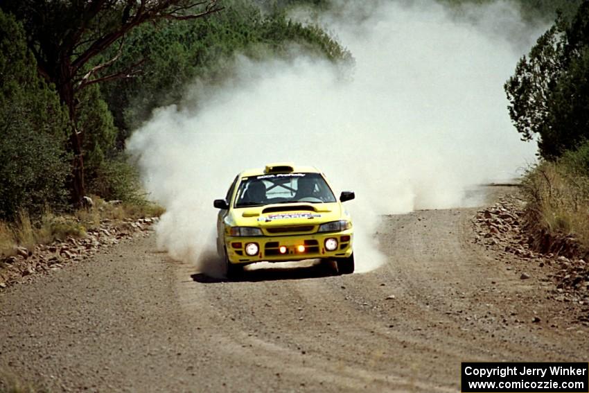 Paul Eklund / Scott Huhn Subaru Impreza at speed near the end of SS6.