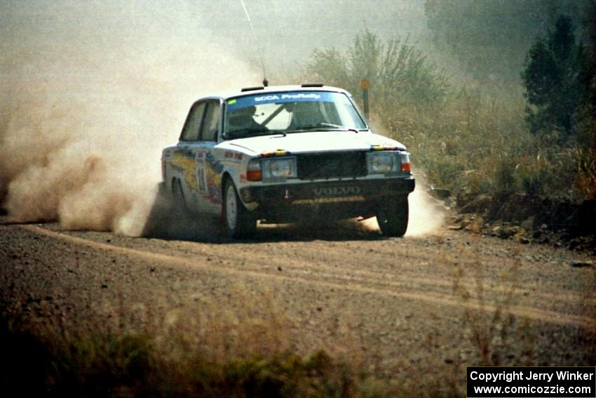 Bill Malik / Amity Trowbridge Volvo 240 at speed near the finish of SS6.