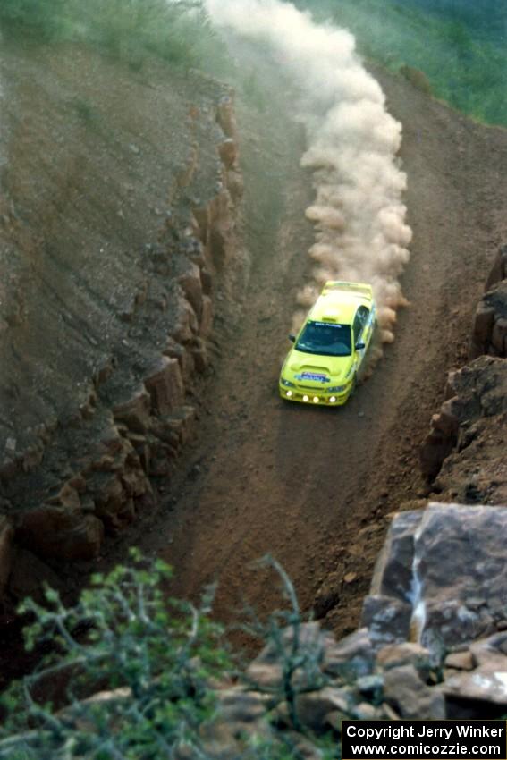 Paul Eklund / Scott Huhn Subaru Impreza heads through 'the cut' on the First View II stage.