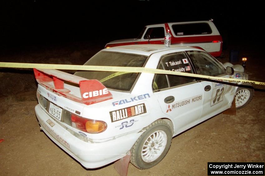 Tony Takaori / Ken Cassidy Mitsubishi Lancer Evo III DNF'ed near the finish of SS2 with suspension failure.