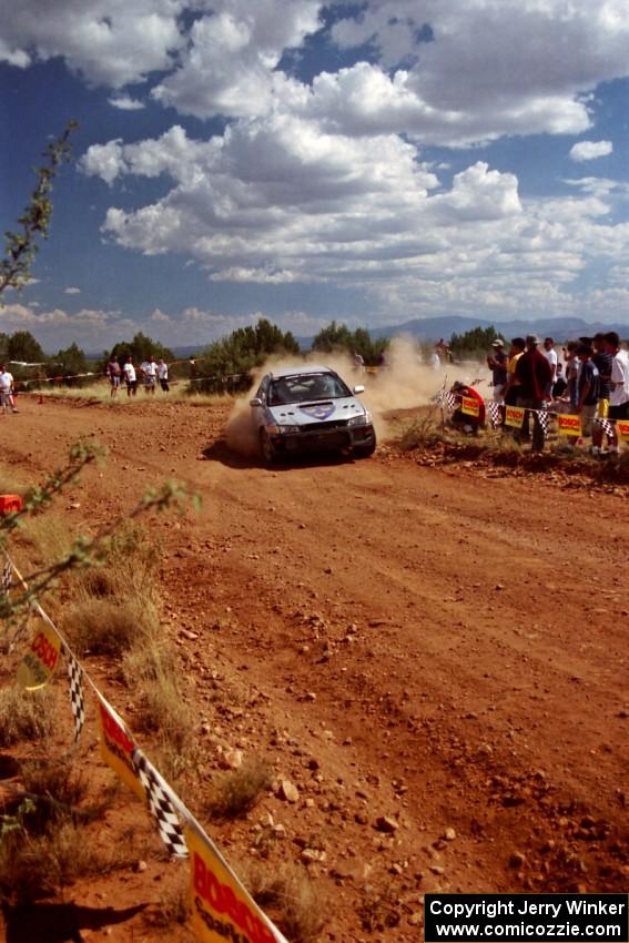 Jonathan Ryther / Janice Damitio Subaru Impreza 2.5RS through the spectator point on SS7.