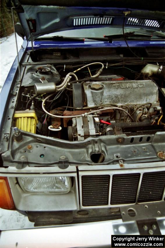 Engine bay of the Mark Utecht / Brenda Corneliusen Dodge Omni GLH Turbo