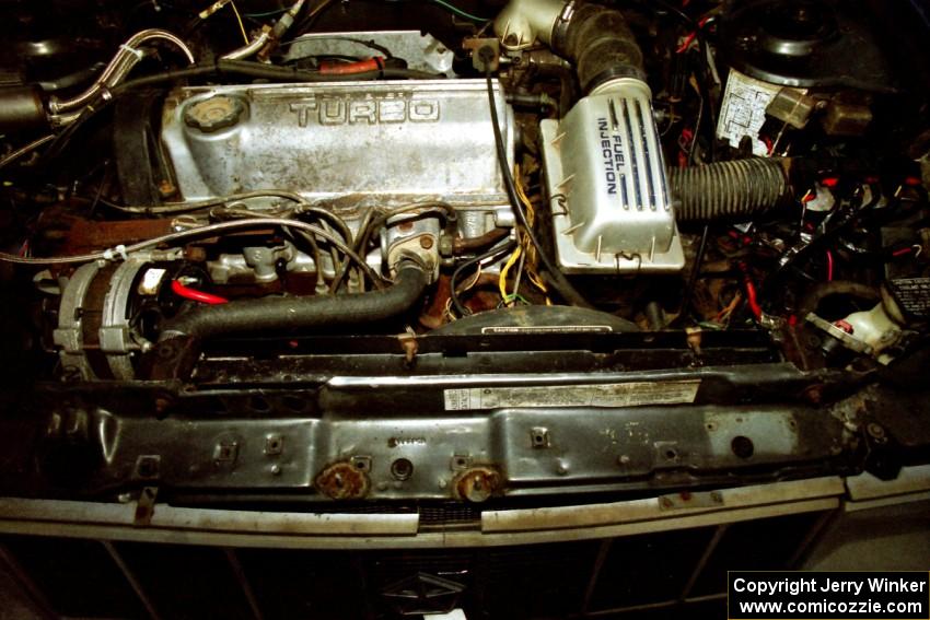 Engine bay of the Mark Utecht / Brenda Corneliusen Dodge Omni GLH Turbo