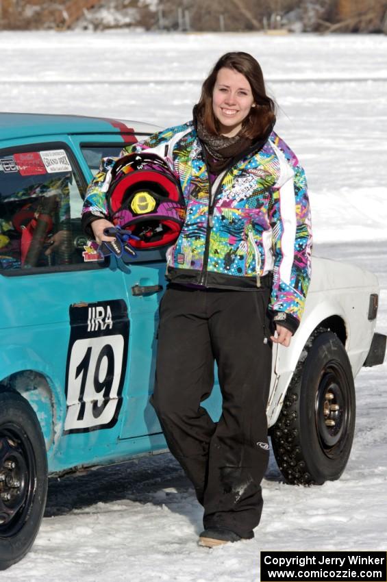 Morgan Johnson in front of her VW Rabbit