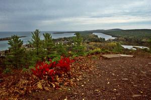 The view from the lookout on Brockway Mountain above the town of Copper Harbor.