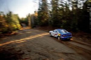 Paul Choiniere / Jeff Becker Hyundai Tiburon at speed near the finish of SS1, Herman.