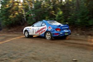 Noel Lawler / Charles Bradley Hyundai Tiburon at speed near the finish of SS1, Herman.