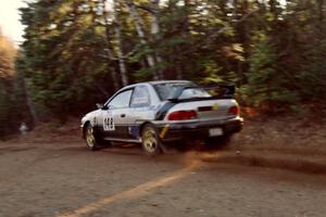 Lon Peterson / Bill Gutzmann Subaru Impreza 2.5RS at speed near the finish of SS1, Herman.