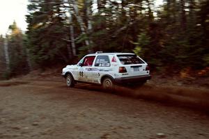 Bob Nielsen / Brett Corneliusen VW GTI at speed near the finish of SS1, Herman.