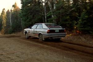 Bob Burtis / Rick Burtis Audi Quattro Coupe at speed near the finish of SS1, Herman.