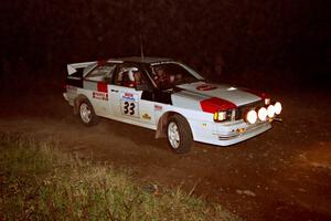 Jim Warren / Chuck Binder Audi Quattro Coupe at the spectator corner on SS4, Far Point I.