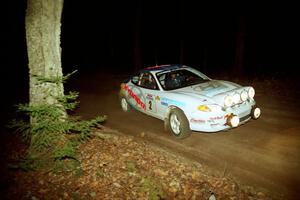 Paul Choiniere / Jeff Becker Hyundai Tiburon at speed on SS8, Bob Lake.