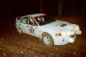 Tim Paterson / Scott Ferguson Mitsubishi Lancer Evo IV at speed on SS8, Bob Lake.